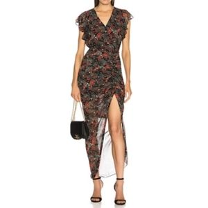 Veronica Beard Cecile Black Ruched 100% Silk Dress